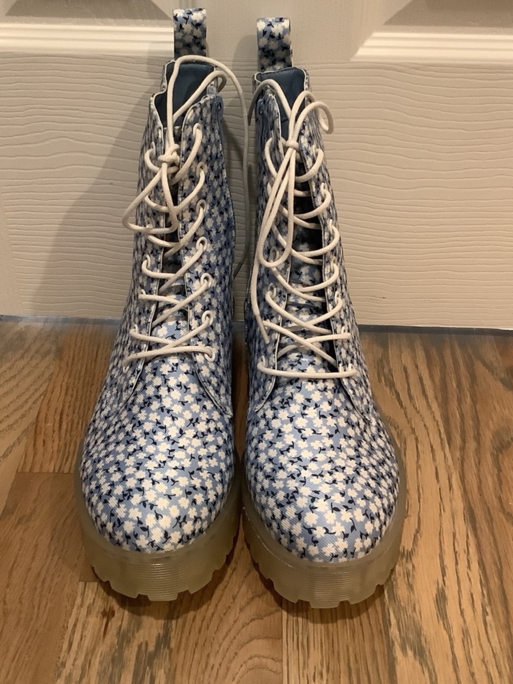Dirty Laundry Blue Floral Lace-Up Platform Boots